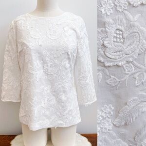 Talbots Floral Embroidered 3/4 Sleeve Blouse Sz 2